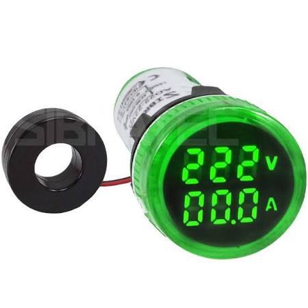 VOLTIMETRO/AMPERIMETRO DIG AD22-22VAM-G 22MM 60-500VCA/0-100A VERDE C/010048
