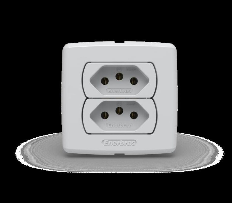 CONJ TOMADA DUPLA 2PINOS+T ERRA 10A 250V BRANCO MOVEIS C/6227-E N ENERBRAS