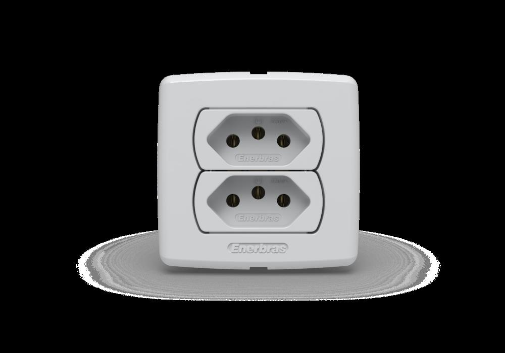 CONJ TOMADA DUPLA 2PINOS+T ERRA 10A 250V BRANCO MOVEIS C/6227-E N ENERBRAS