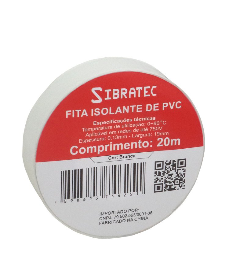 FITA ISOLANTE BRANCA DE 19MM X 20MT - SIBRATEC