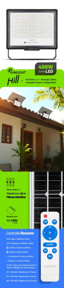 REFLETOR SUNLIGHT HILL LED 400W 5500K SOLAR LUMANTI