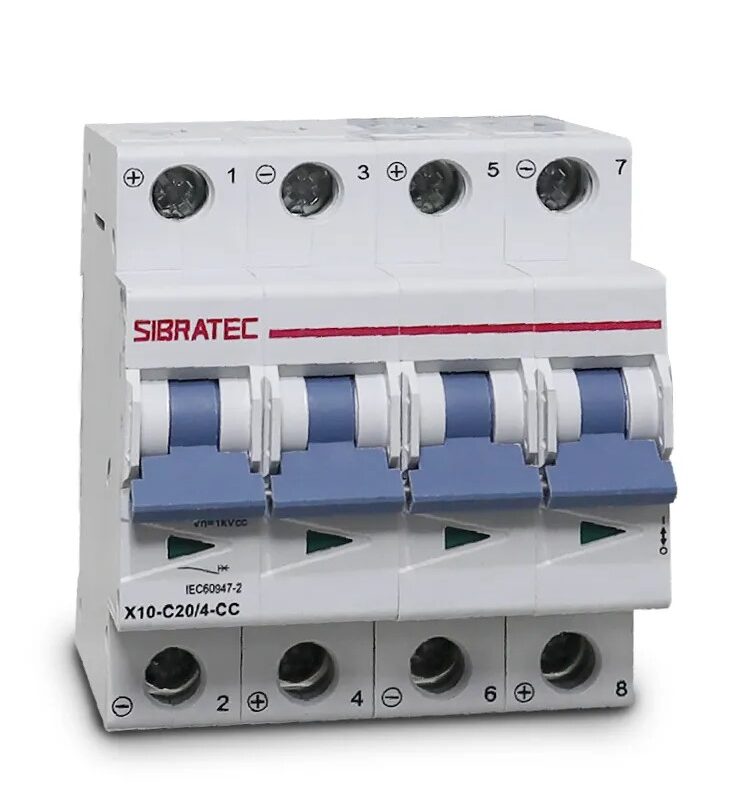 DISJUNTOR CC DIN TETRAPOLAR X10-4P-C20 20A 10KA 1000V CORRENTE CONTINUA