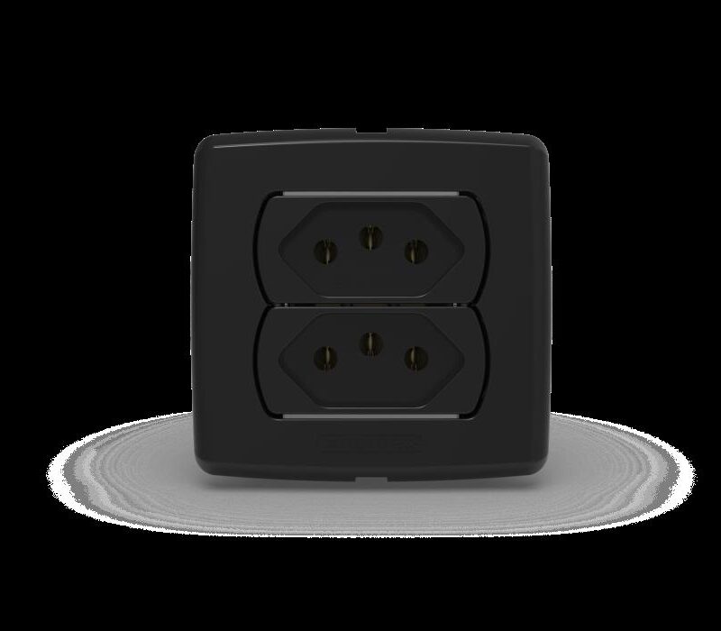 CONJ TOMADA DUPLA 2P+T 10A 250V PRETO MOVEIS C/6227-E N/P ENRBRAS