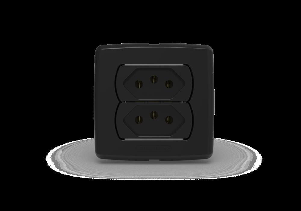 CONJ TOMADA DUPLA 2P+T 10A 250V PRETO MOVEIS C/6227-E N/P ENRBRAS