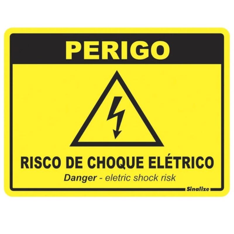 PLACA DE AVISO"PERIGO RISCO DE CHOQUE ELETRICO" (AMARELA)