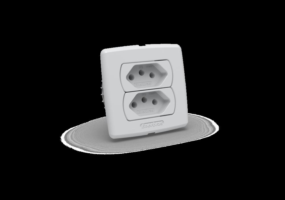CONJ TOMADA DUPLA 2PINOS+T ERRA 10A 250V BRANCO MOVEIS C/6227-E N ENERBRAS