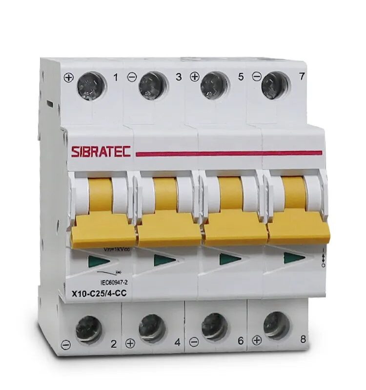 DISJUNTOR CC DIN TETRAPOLAR X10-4P-C25 25A 10KA 1000V CORRENTE CONTINUA