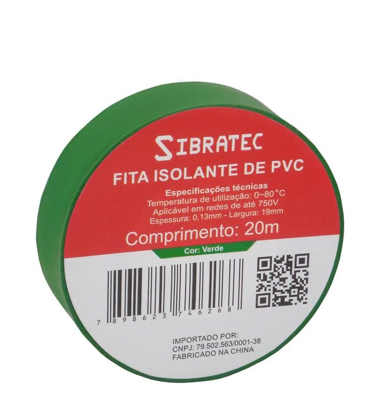 FITA ISOLANTE VERDE DE 19MM X 20MT - SIBRATEC