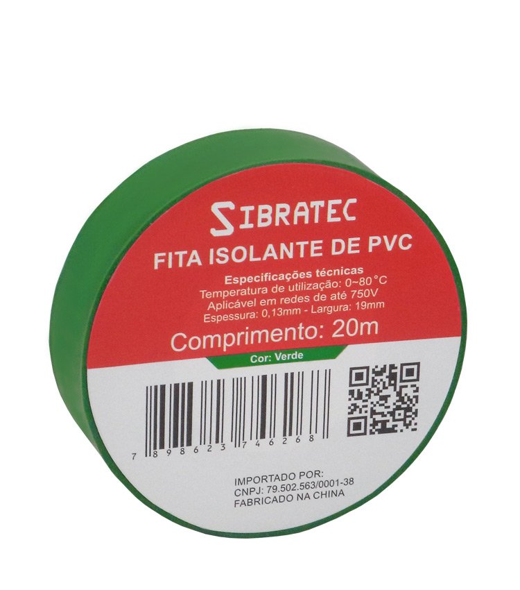 FITA ISOLANTE VERDE DE 19MM X 20MT - SIBRATEC