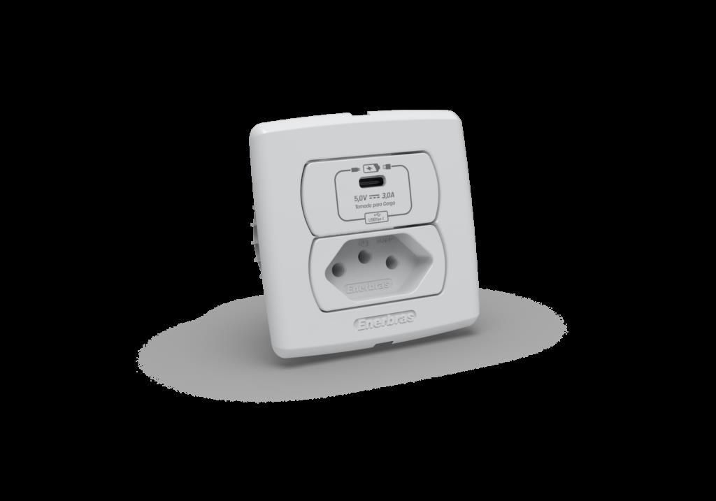 CONJ TOMADA RECARGA USB 5VCC/3A +TOMADA 2P+T 10A 250V BRANCO MOVEIS C/6283-E ENERBRAS