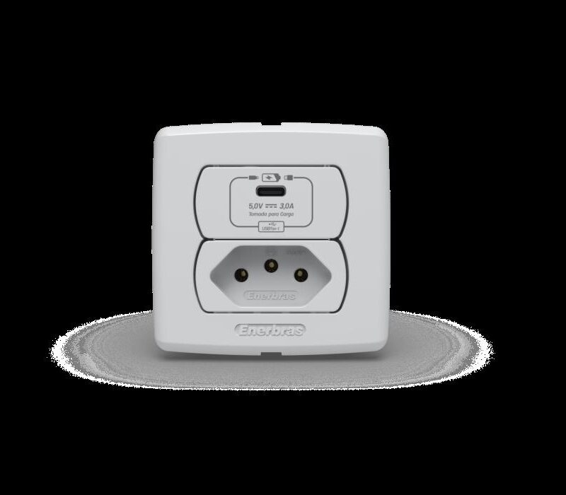 CONJ TOMADA RECARGA USB 5VCC/3A +TOMADA 2P+T 10A 250V BRANCO MOVEIS C/6283-E ENERBRAS