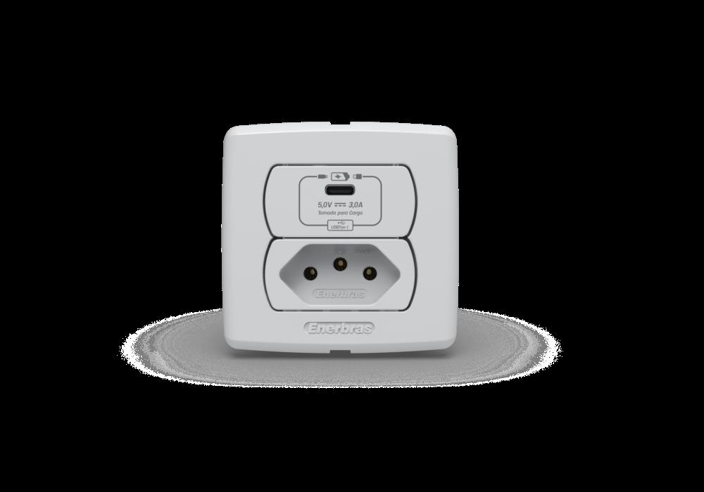 CONJ TOMADA RECARGA USB 5VCC/3A +TOMADA 2P+T 10A 250V BRANCO MOVEIS C/6283-E ENERBRAS