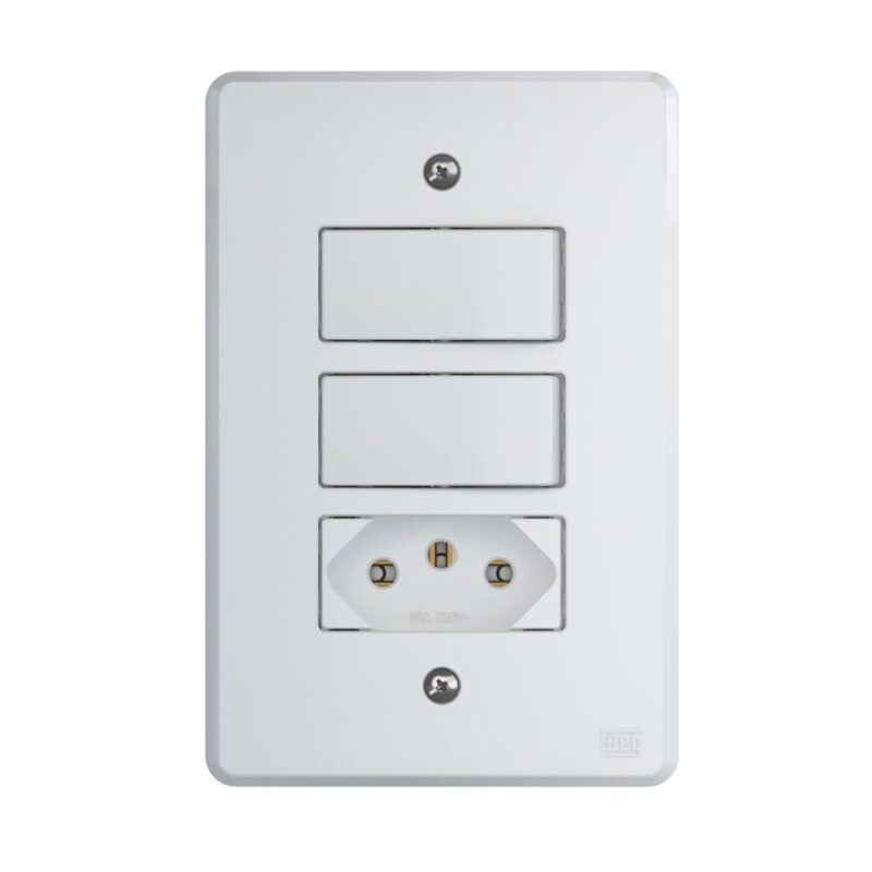 2 INTER. SIMPL. 10 A/250 VCA C/ 1 TOM. 2P+T 10 A/250 VCA C/ PLACA 4X2" EQUILLE BRANCO C/ 14235689
