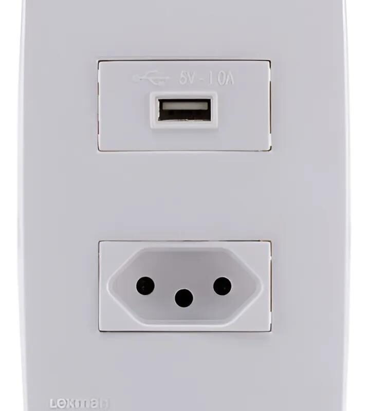 CONJ TOMADA RECARGA USB 5VCC/2A +TOMAD 2P+T 10A 250V BRANCO MOVEIS C/6281-E/P ENERBRAS