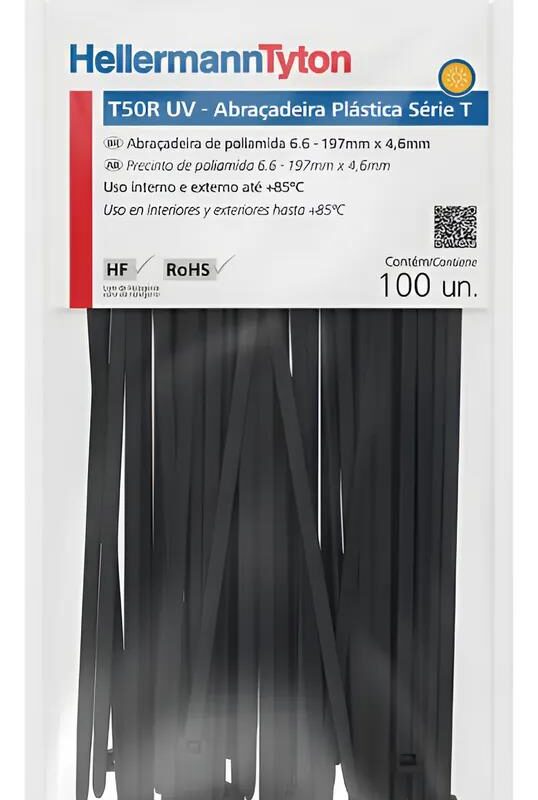 ABRACADEIRA T50R UV PRETA 202MM - PCT C/100 PÇS